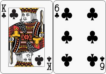 Cartas do baralho padrão moderno: o rei e o 6 de paus.