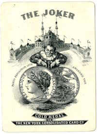 Uma das primeiras cartas curinga, 1878. Atualmente no Museu Britânico. Wikimedia Commons, domínio público.