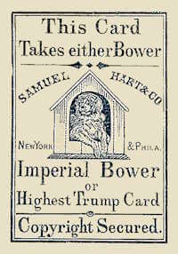 Imperial Bower de Samuel Hart, cerca de 1872. Datado conforme o texto de Simon Wintle, “Samuel Hart, 1846–1871.” World Web Playing Card Museum. Wikimedia Commons, domínio público.
