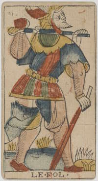 O Louco do Tarô de Marselha, 1701–1715. Autor: Jean Dodal. Wikimedia Commons, domínio público.